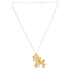 Saggitarius Zodiac Pendant in Silver, 24k Gold Plating & Emerald