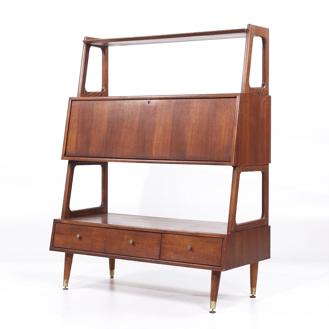 Mid-Century Modern Saginaw Furniture Mid Century Walnut Bookcase Secretary Desk For Sale