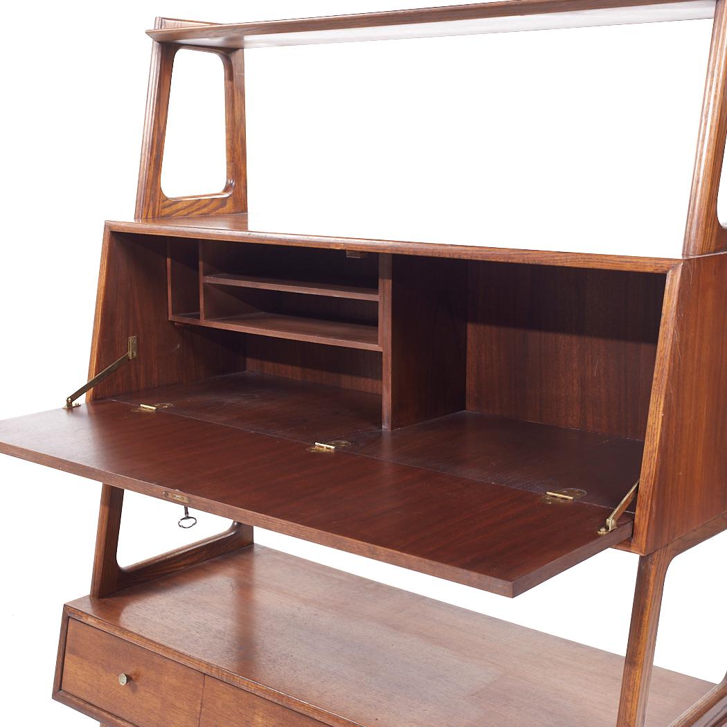 Saginaw Furniture Mid Century Walnut Bookcase Secretary Desk For Sale 1