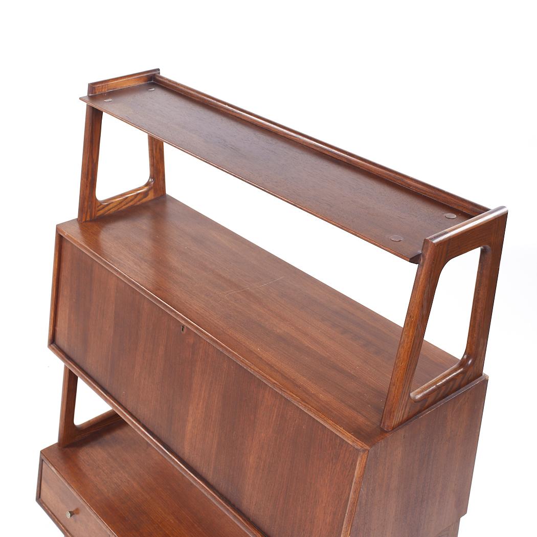 Saginaw Furniture Mid Century Walnut Bookcase Secretary Desk For Sale 2