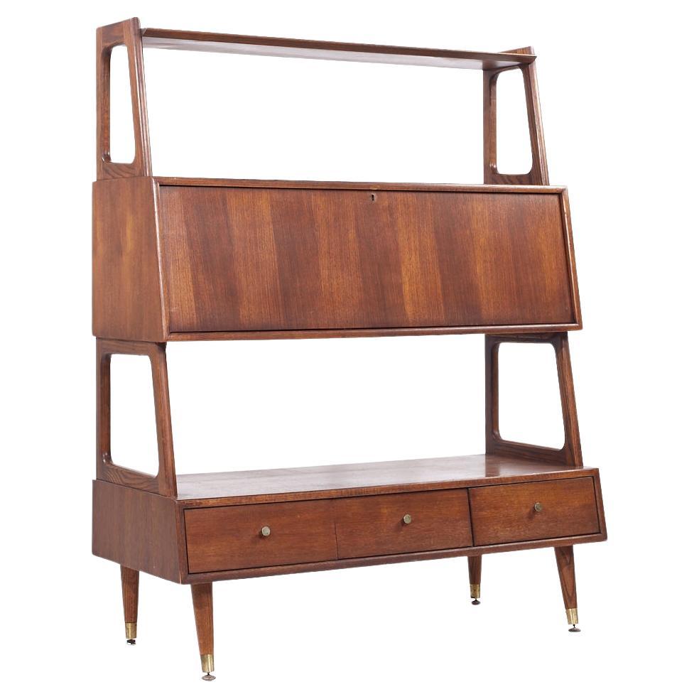 Saginaw Furniture Mid Century Walnut Bookcase Secretary Desk For Sale