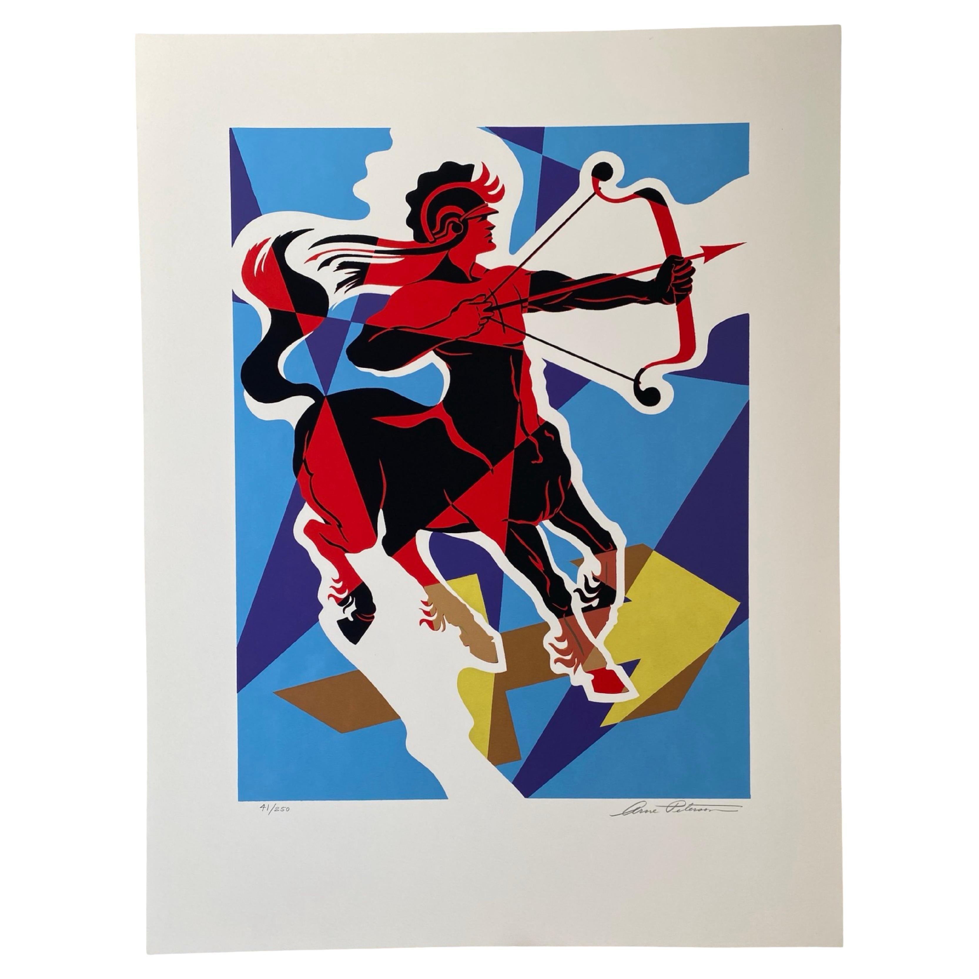 Sagittarius 11/22-12/21 Vintage Cubist Zodiac Modern Art Orig Silkscreen S/N