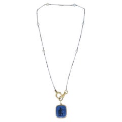 Sagittarius Astrological 14k Gold Platinum Pearl Watch Chain Pendant Necklace