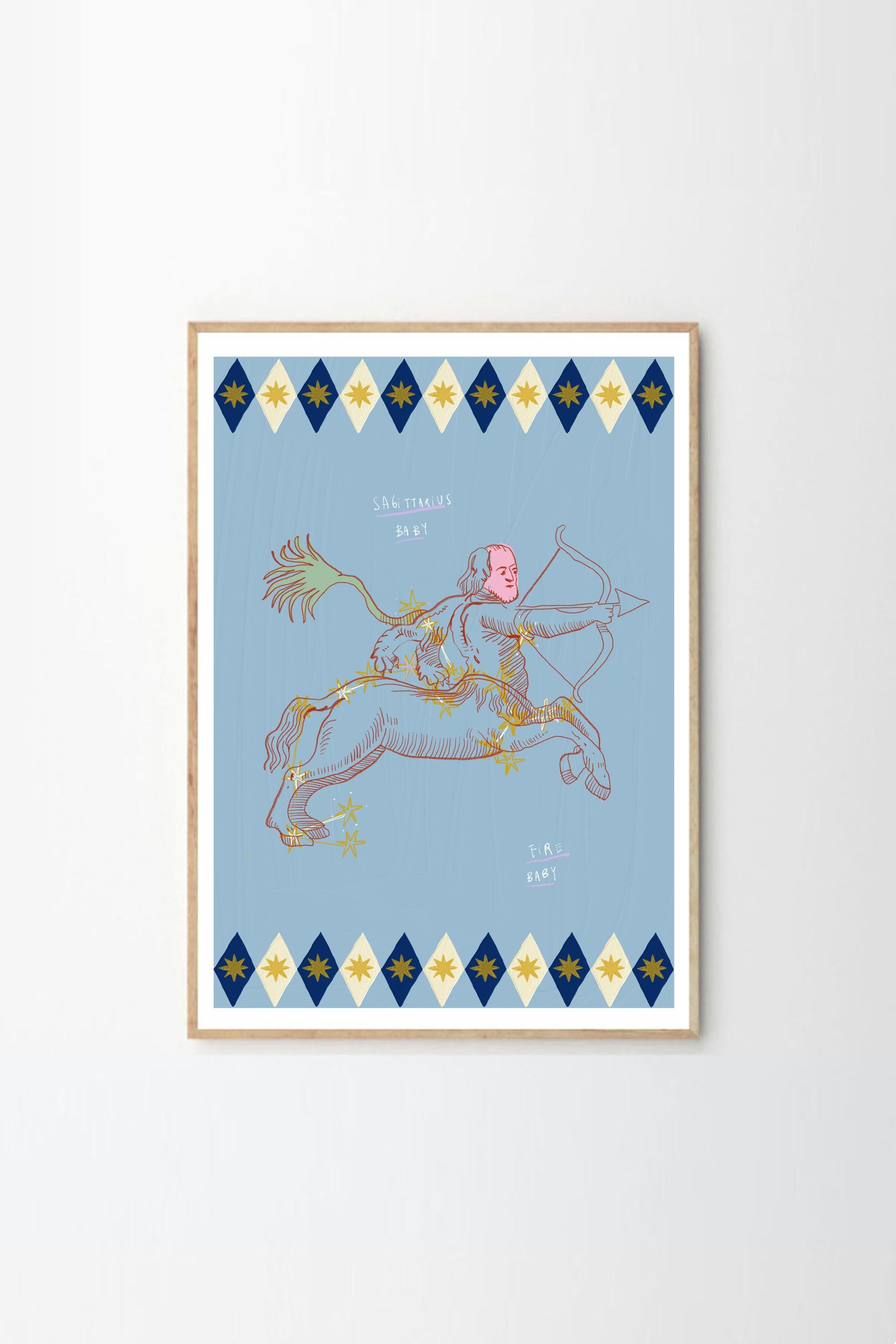 Póster de astrología para bebés Sagitario de Leticia Gagetti - Tamaño A4 Moderno en venta