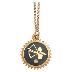 Sagittarius Necklace Black Enamel & White Diamond by Selda Jewellery