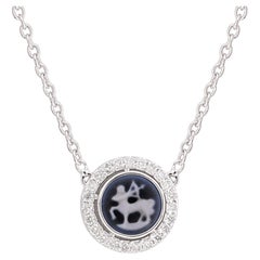 Sagittarius Zodiac Cameo Diamond Halo Pendant Necklace 14k White Gold