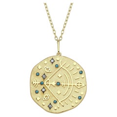 Sagittarius Zodiac Charm Necklace, Lucky Stone Diamond and Turquoise 14K Gold