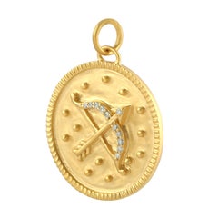 14KT Yellow Gold Sagittarius Zodiac Medallion Pendant With Diamonds