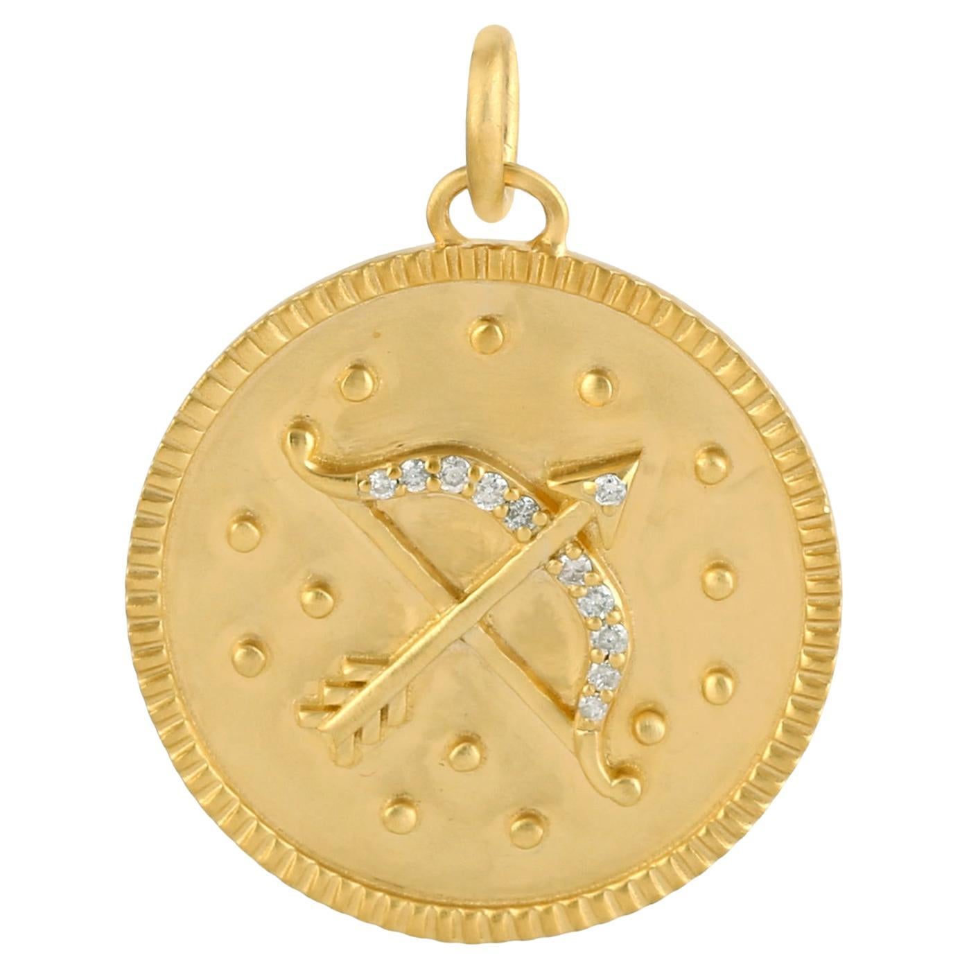 Ciondolo Zodiac Sagittarius con diamanti in oro giallo 14 ct.