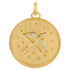 Pendentif en or jaune 14k à breloques du Zodiac Sagittaire avec diamants