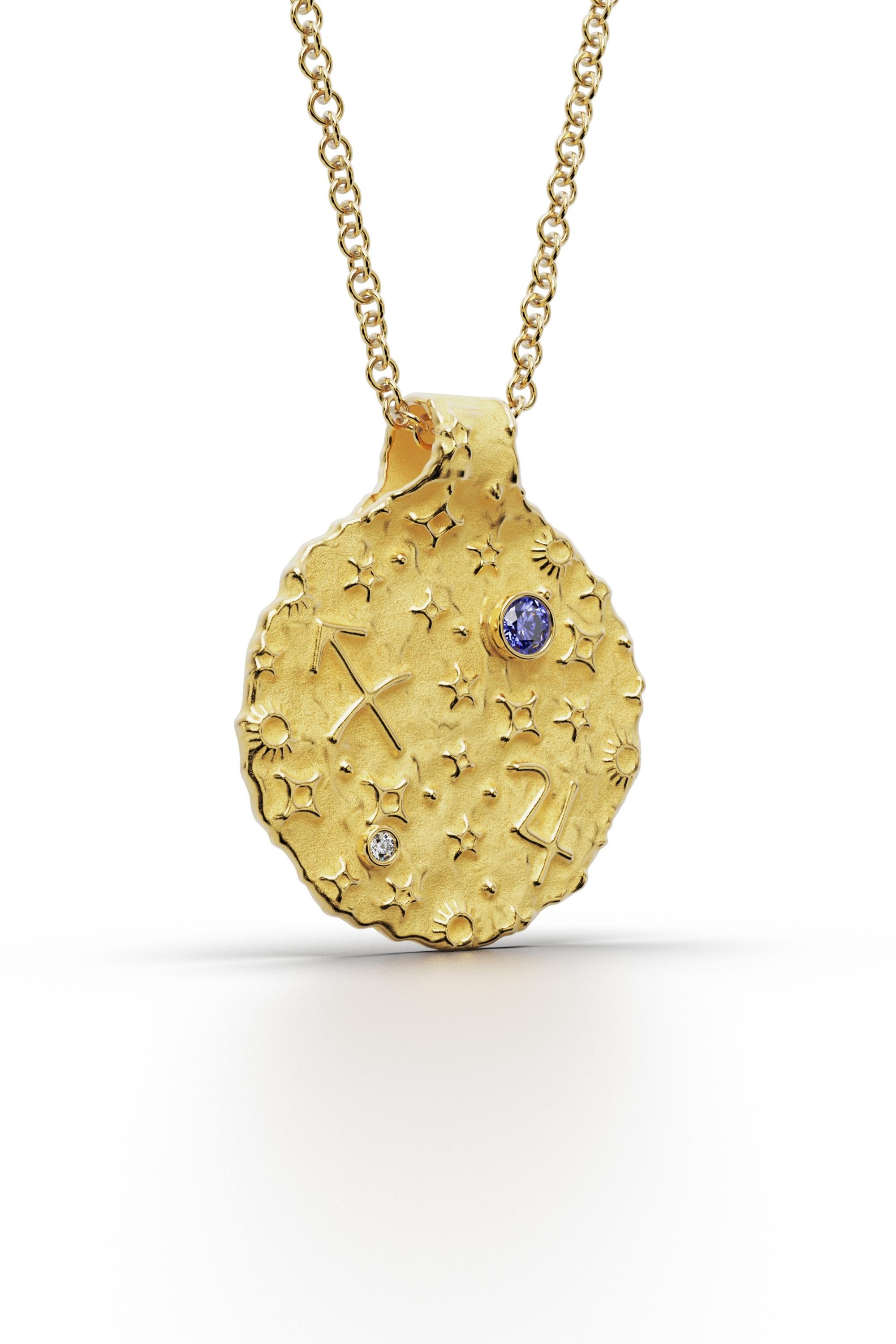 Sagittarius Zodiac Pendant 14K Solid Gold  Astrology Necklace Oltremare Gioielli For Sale 2