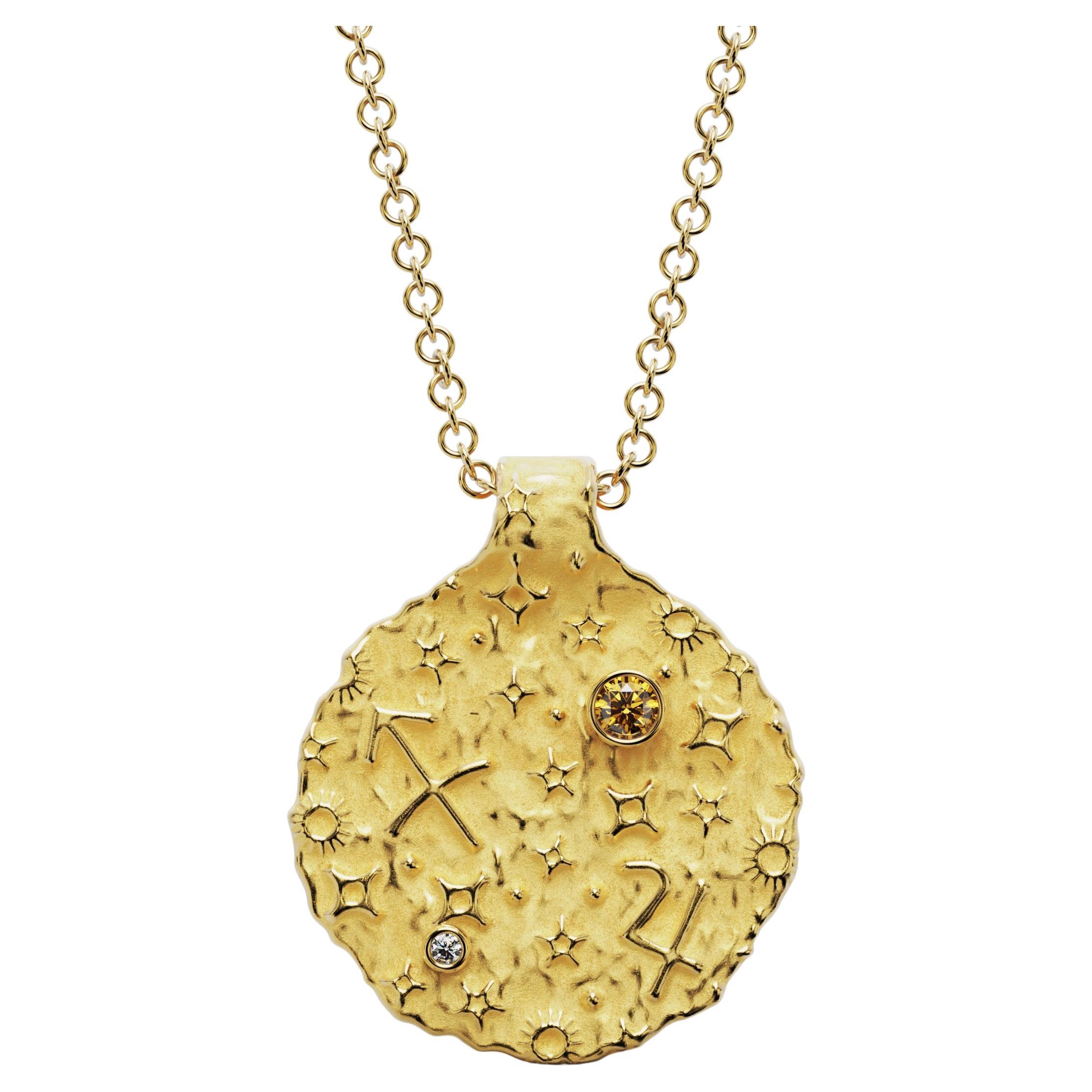 Sagittarius Zodiac Pendant 14K Solid Gold  Astrology Necklace Oltremare Gioielli