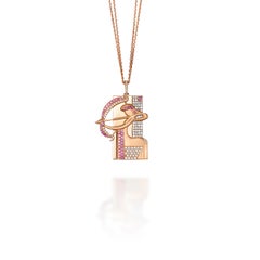 Sagittarius Zodiac Pendant 18 CT Gold 1.14 CT Diamonds 0.81 CT Pink Sapphires