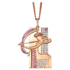 Pendentif Sagittaire Zodiac Or 18 CT 1.14 CT Diamants 0.81 CT Saphirs roses
