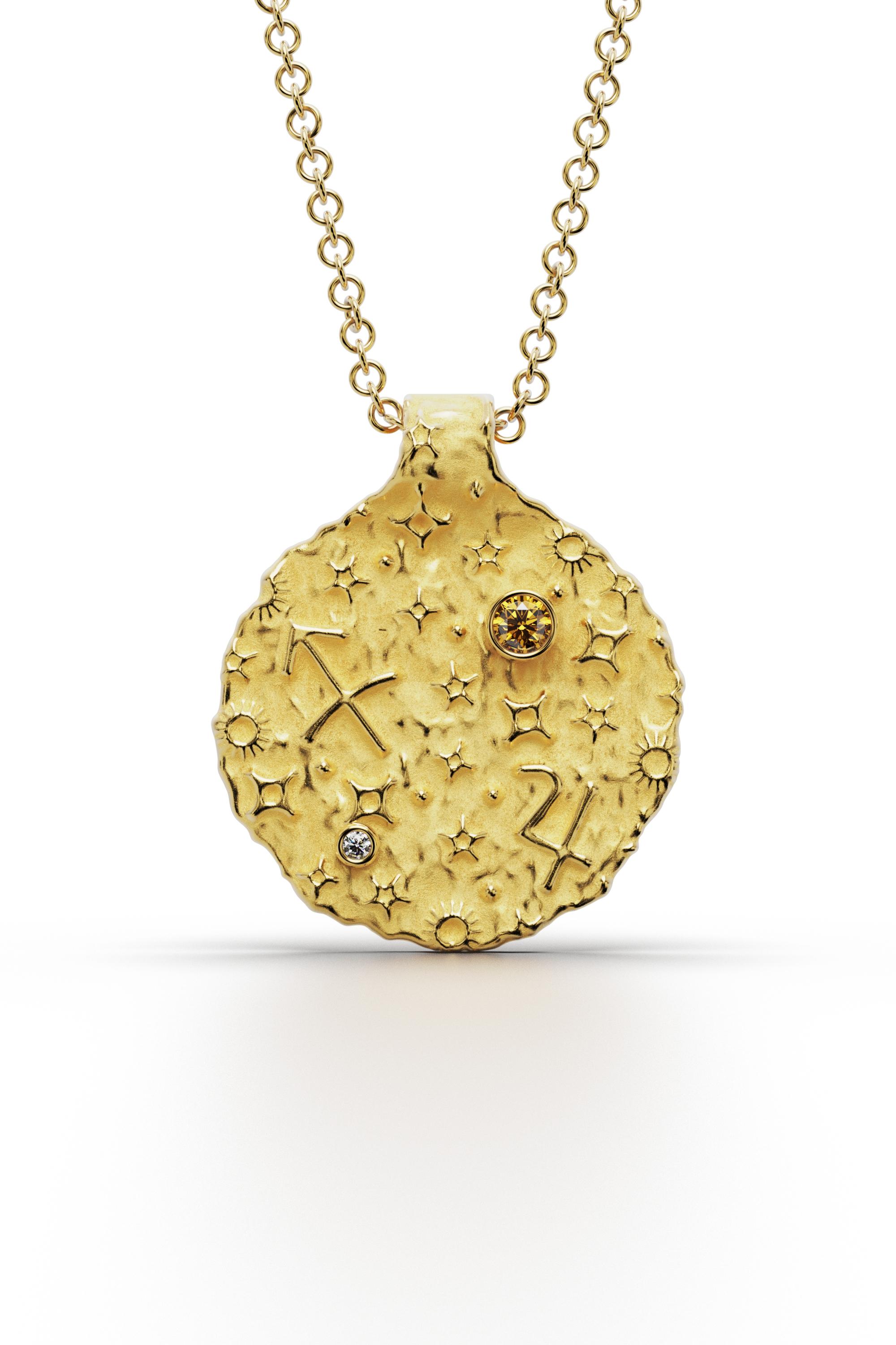 🏹 Adventurous Handmade Sagittarius Zodiac Pendant in 18K Solid Gold 🏹

Celebrate the free-spirited and optimistic nature of Sagittarius with this stunning handcrafted pendant, designed and made to order in Italy by Oltremare Gioielli. This round