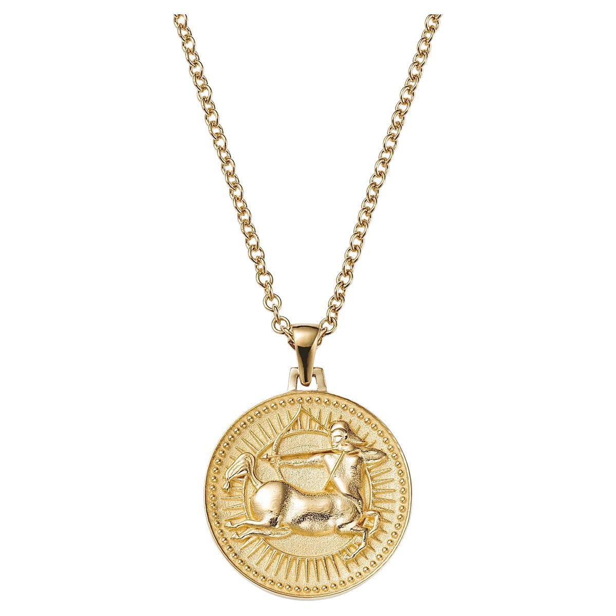 Sagittarius Zodiac Pendant Necklace 18kt Fairmined Ecological Gold For Sale