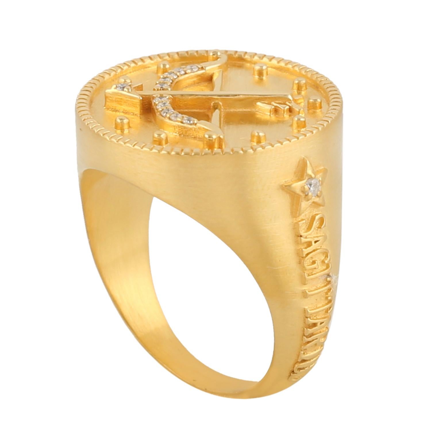 Mixed Cut Sagittarius Zodiac Sign Ring With Diamonds Made In 14k Yellow Gold