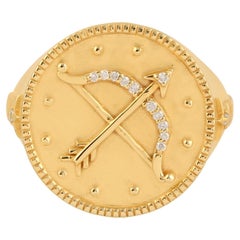Anello del segno del Sagittario con diamanti in oro giallo 14k