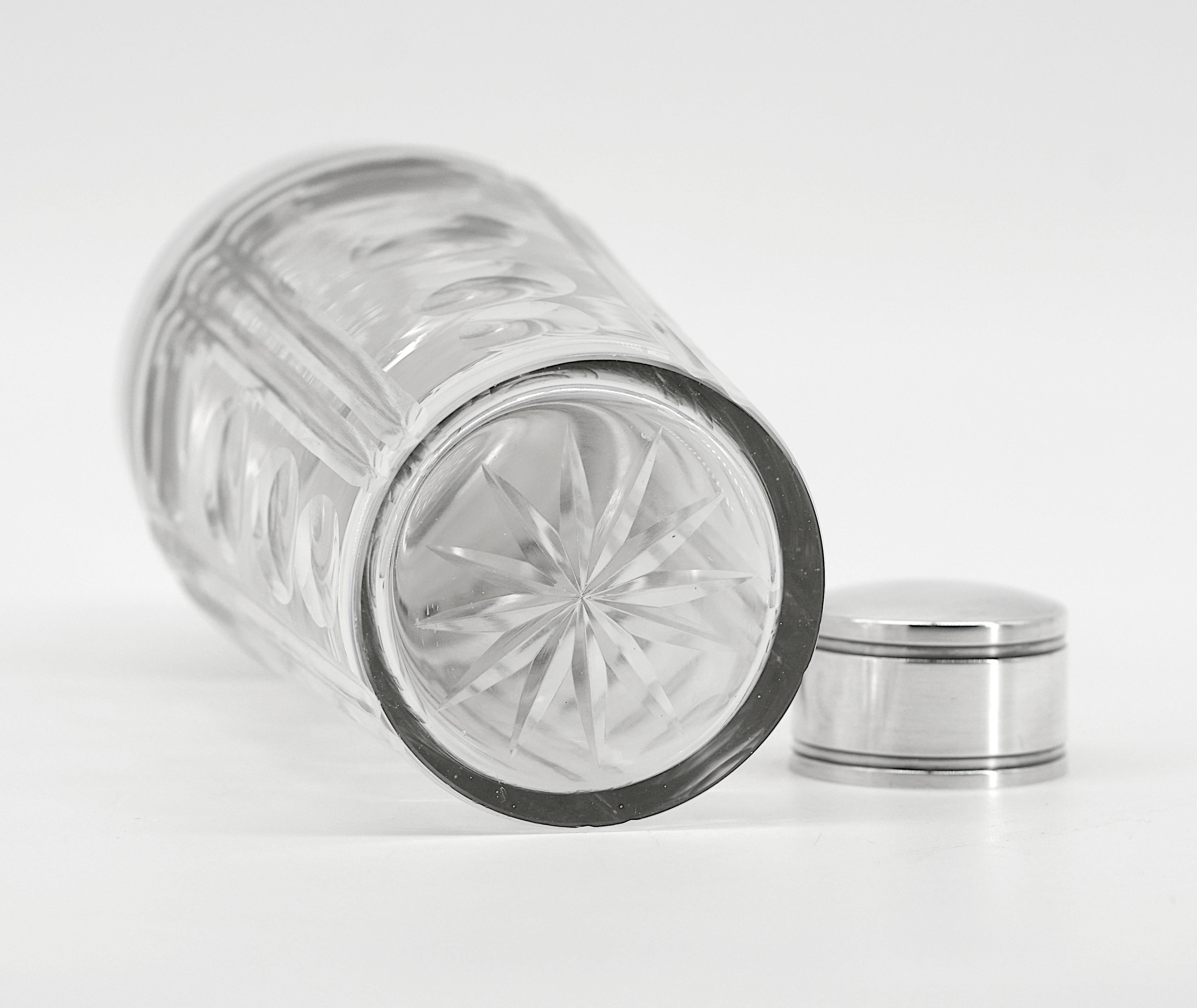 Early 20th Century SAGLIER Freres & BACCARAT Art Deco Silverplate & Crystal Cobbler Shaker, 1920 For Sale