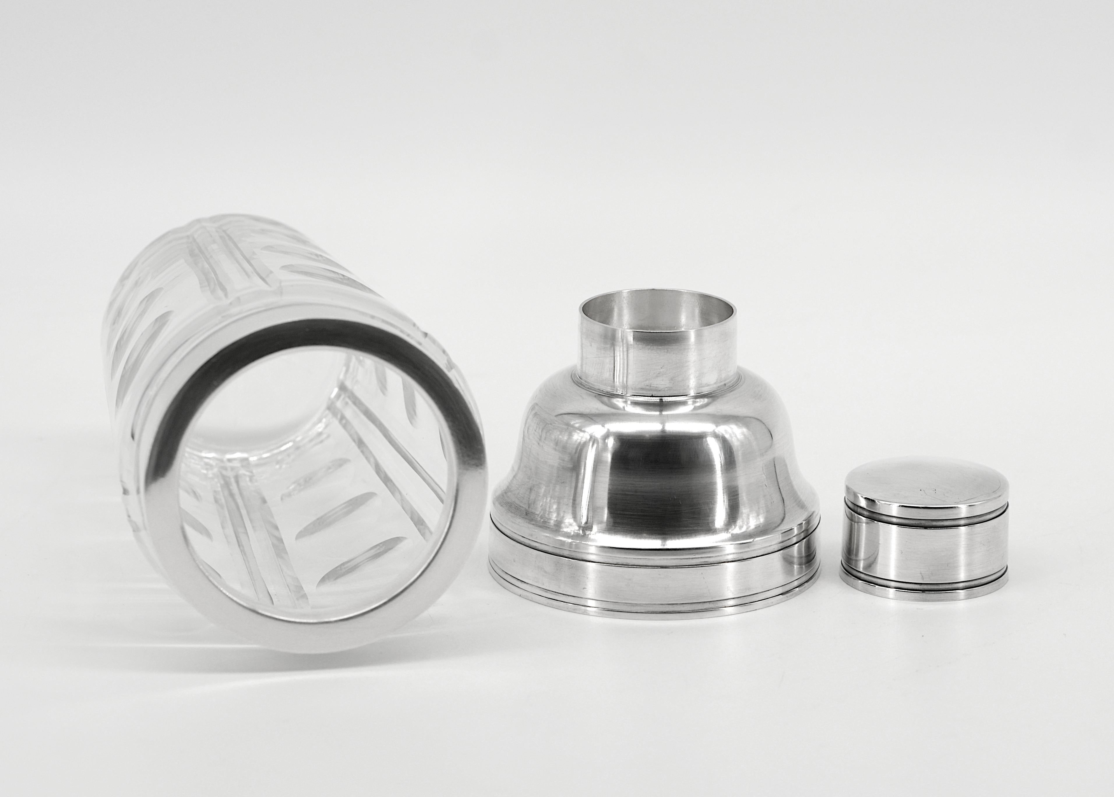 Silver Plate SAGLIER Freres & BACCARAT Art Deco Silverplate & Crystal Cobbler Shaker, 1920 For Sale