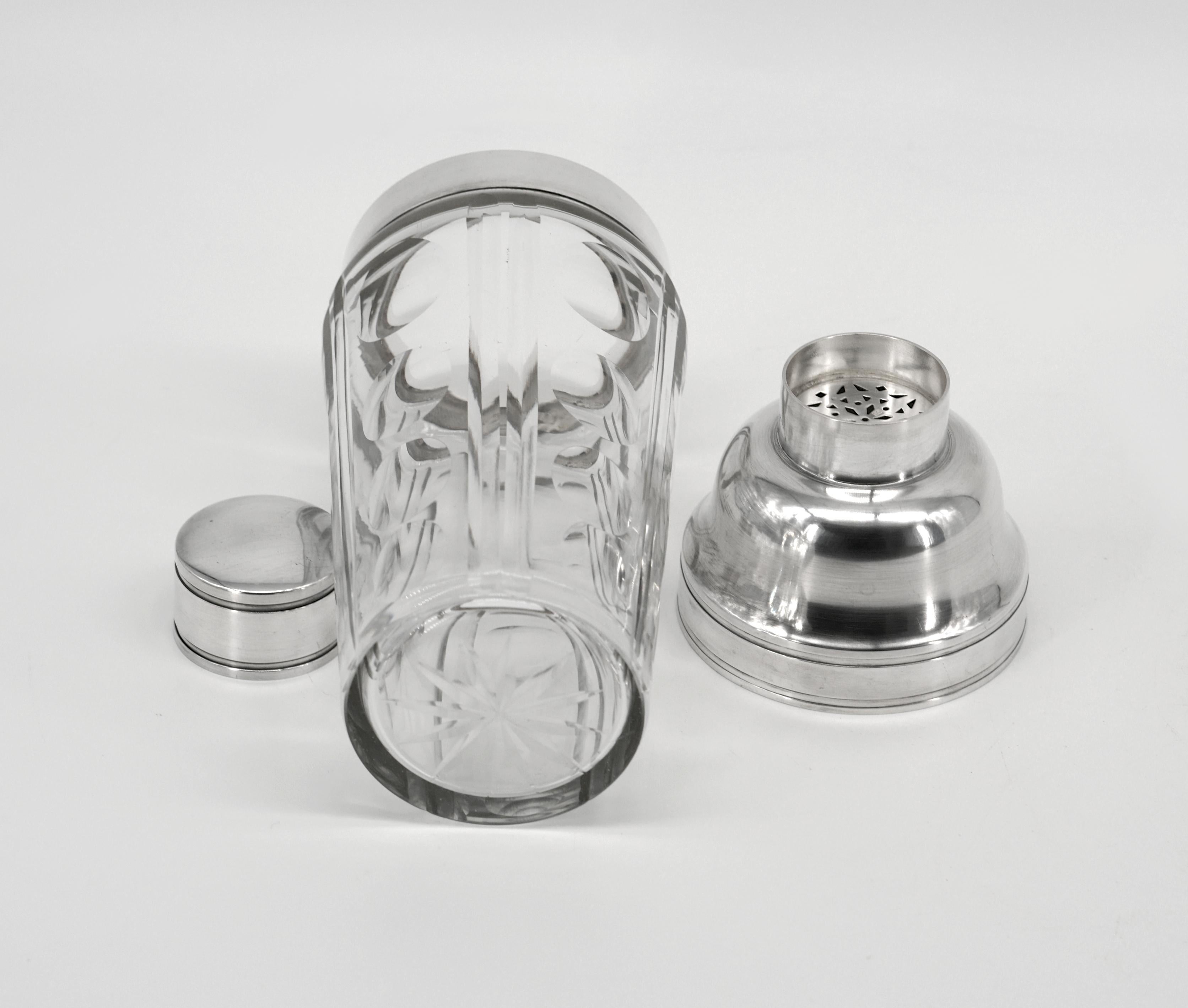 SAGLIER Freres & BACCARAT Art Deco Silverplate & Crystal Cobbler Shaker, 1920 For Sale 1