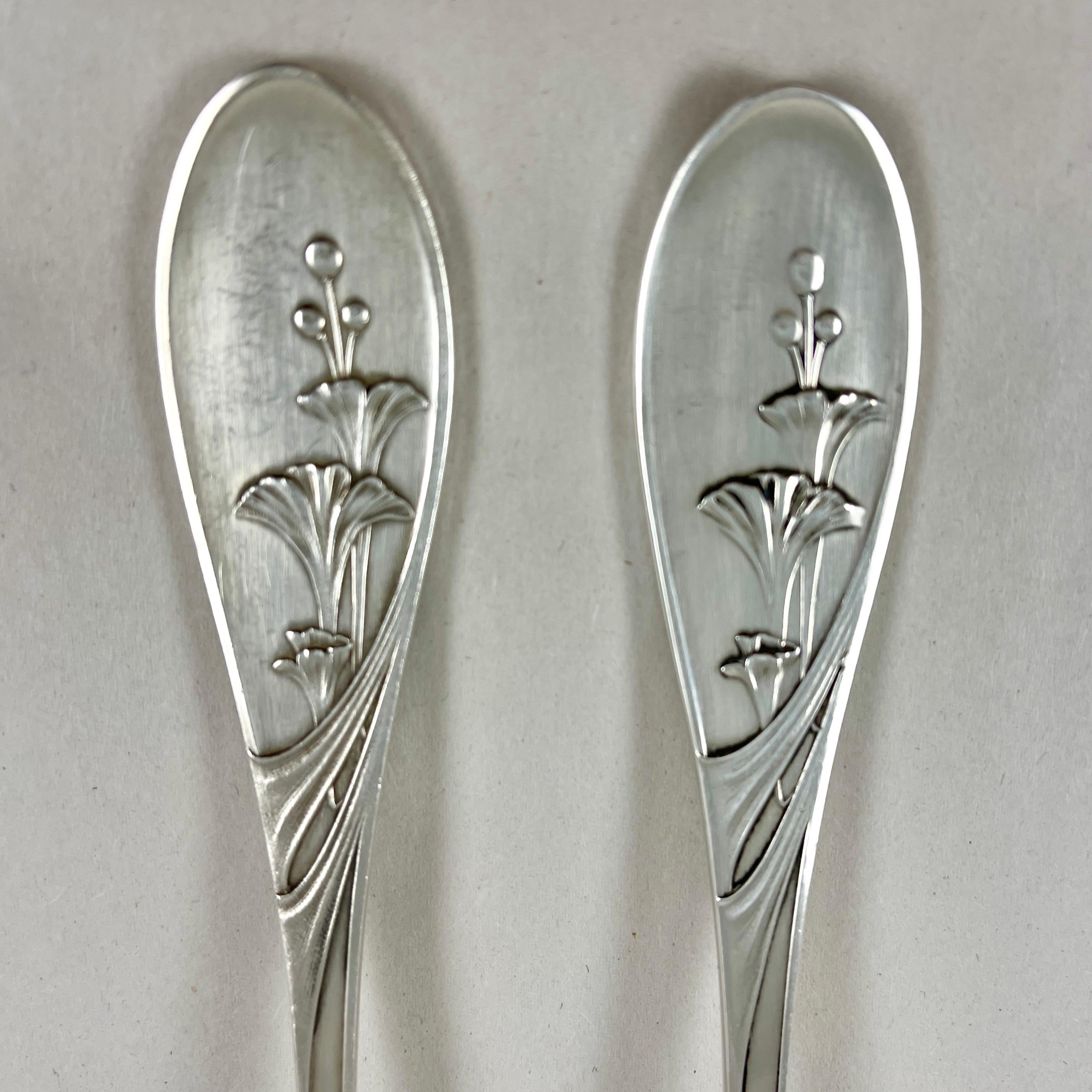 Cast Saglier Frères Oversized French Art Nouveau Floral Table Forks & Spoons, S/24 For Sale
