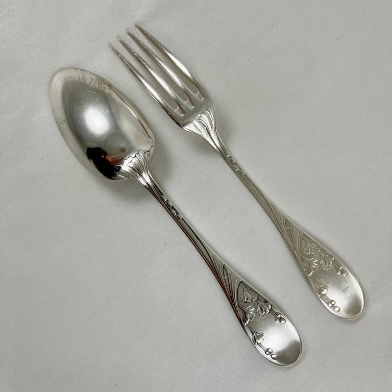 Saglier Frères Oversized French Art Nouveau Floral Table Forks and