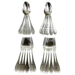 Saglier Frères Oversized French Art Nouveau Floral Table Forks & Spoons, S/24