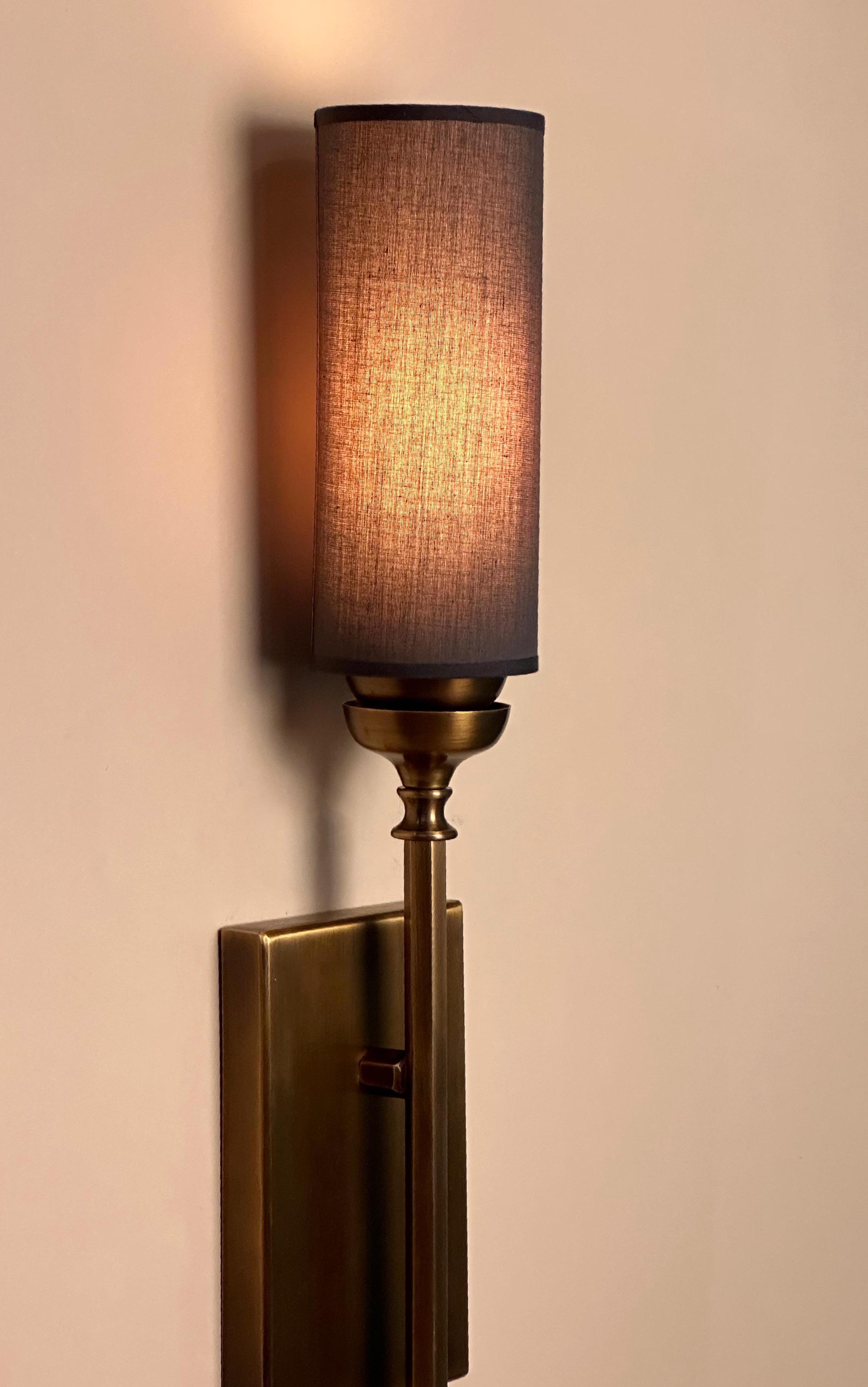Fabric Sagovia Shade Brass Wall Sconce in Mid-Century Modern Style For Sale