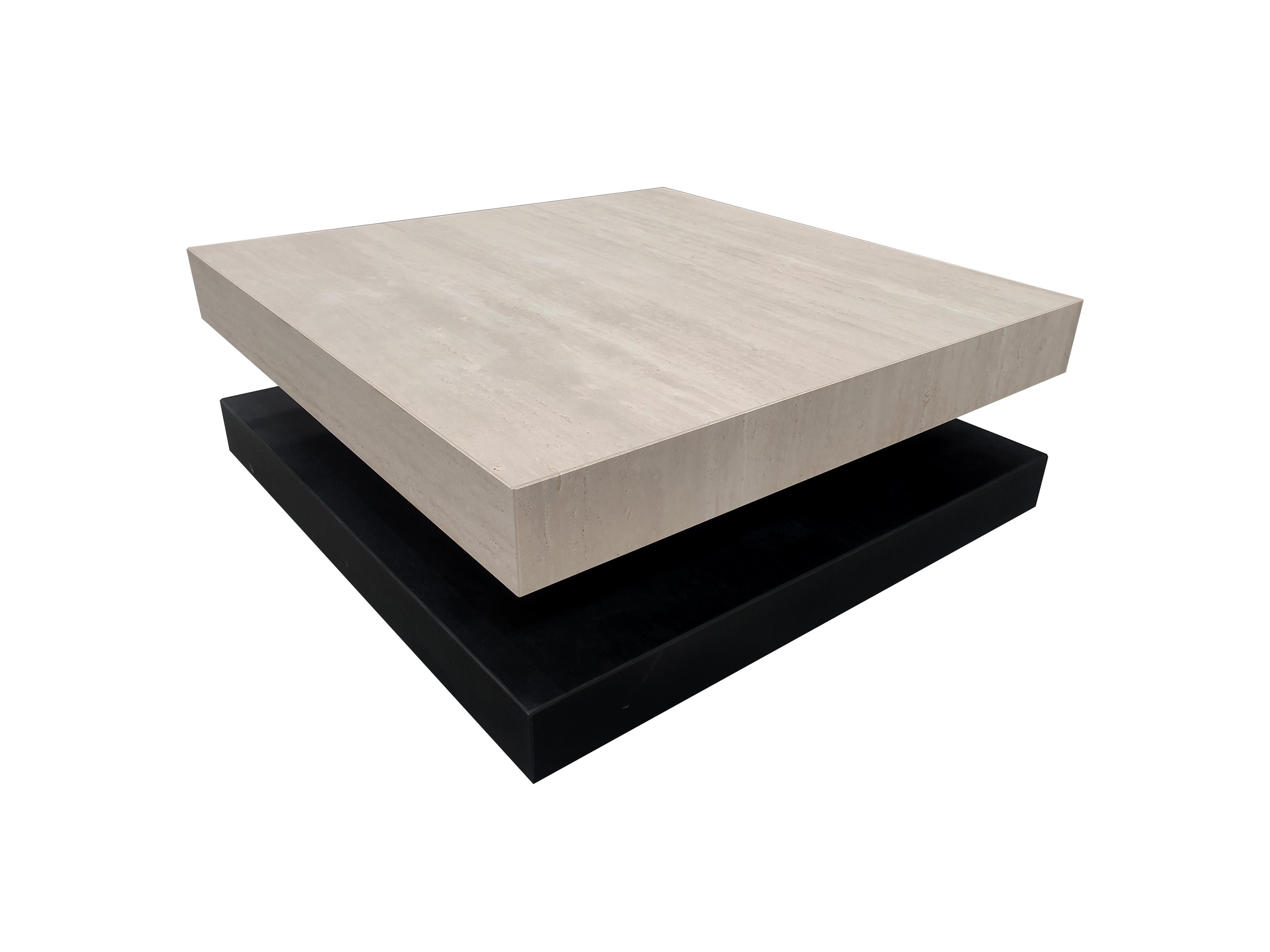 Sagra Travertine Marble & Slate Coffee Table Contemporary Design Luxury Furnitur For Sale 4