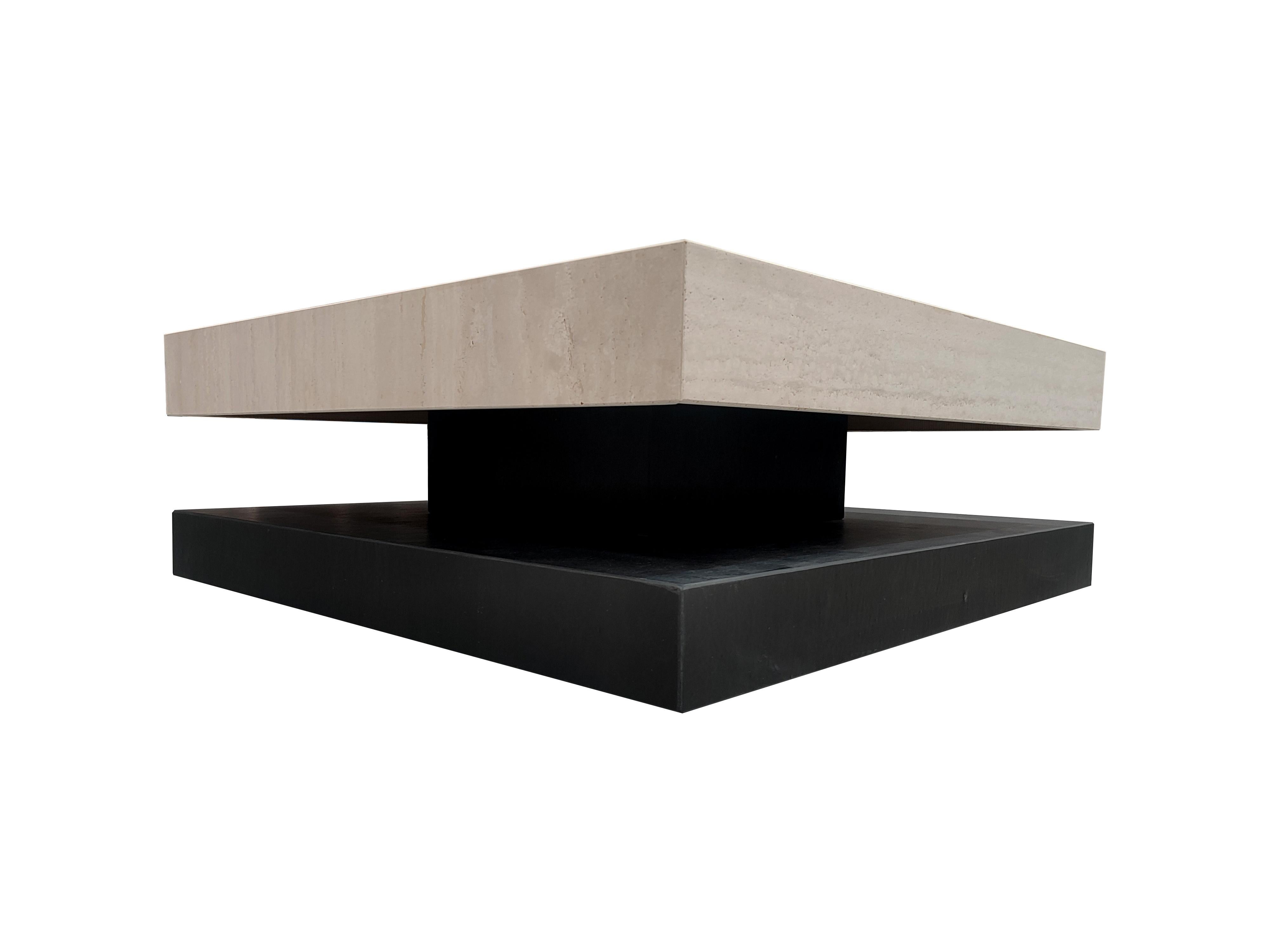 Hand-Crafted Sagra Travertine Marble & Slate Coffee Table Contemporary Design Luxury Furnitur For Sale