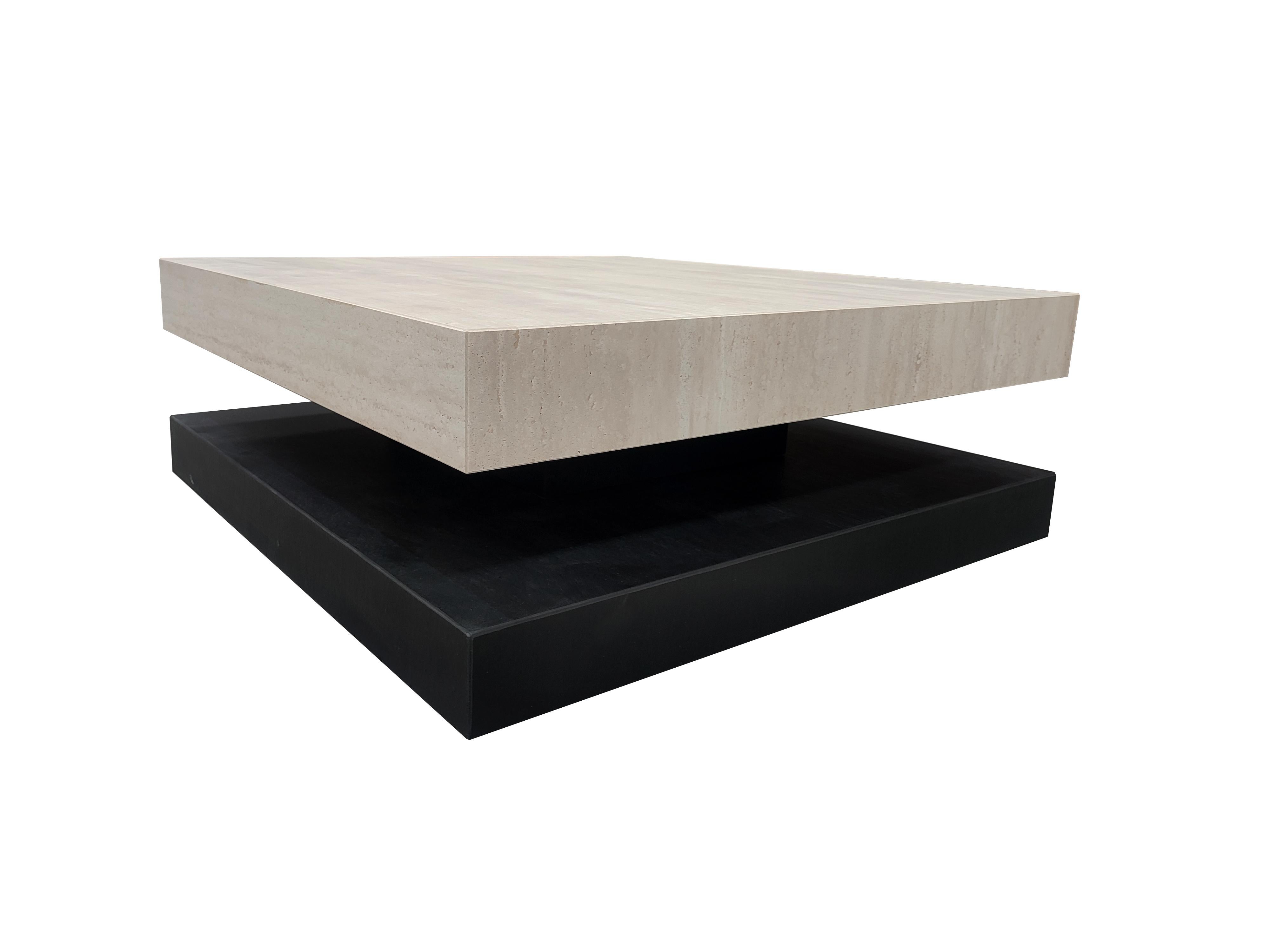 Sagra Travertine Marble & Slate Coffee Table Contemporary Design Luxury Furnitur For Sale 2