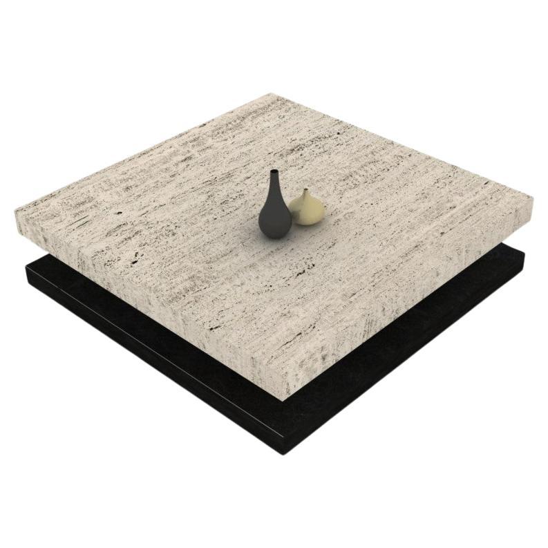Sagra Design Coffee Table Travertine Marble Black Slate Joaquín Moll Meddel For Sale