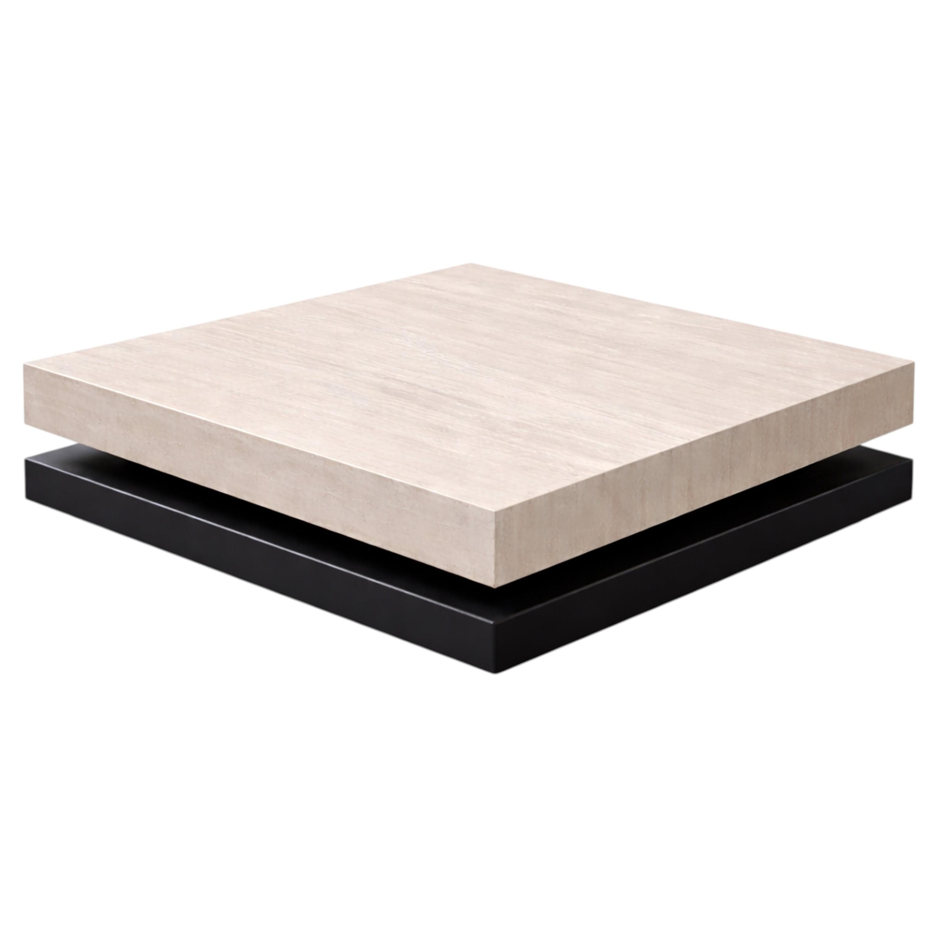 Sagra Travertine Marble, Black Slate Coffee Table Bespoke Contemporary Design