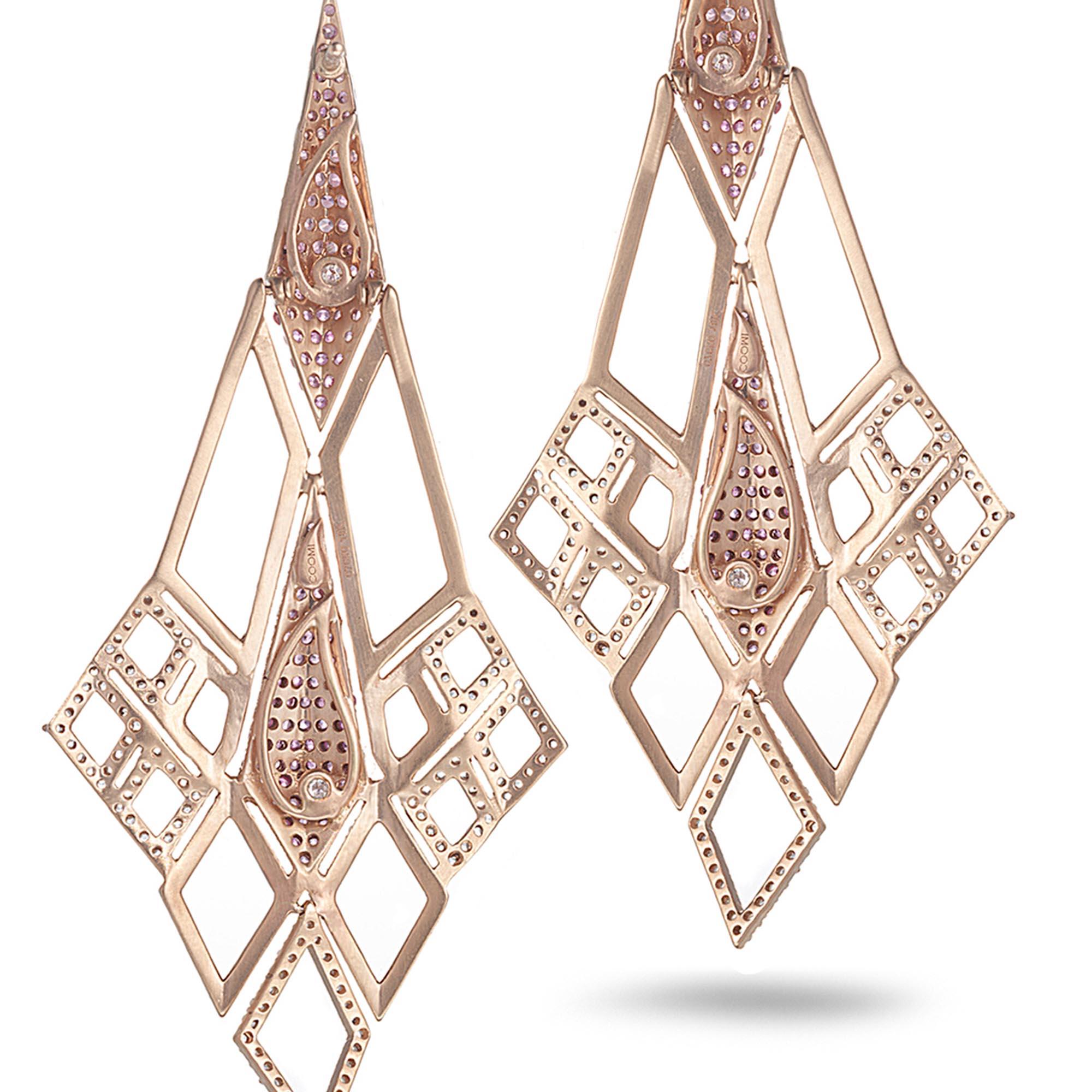 Contemporary Sagrada Glory Earring in 18K Rose Gold with Pink Sapphire and Pearls For Sale