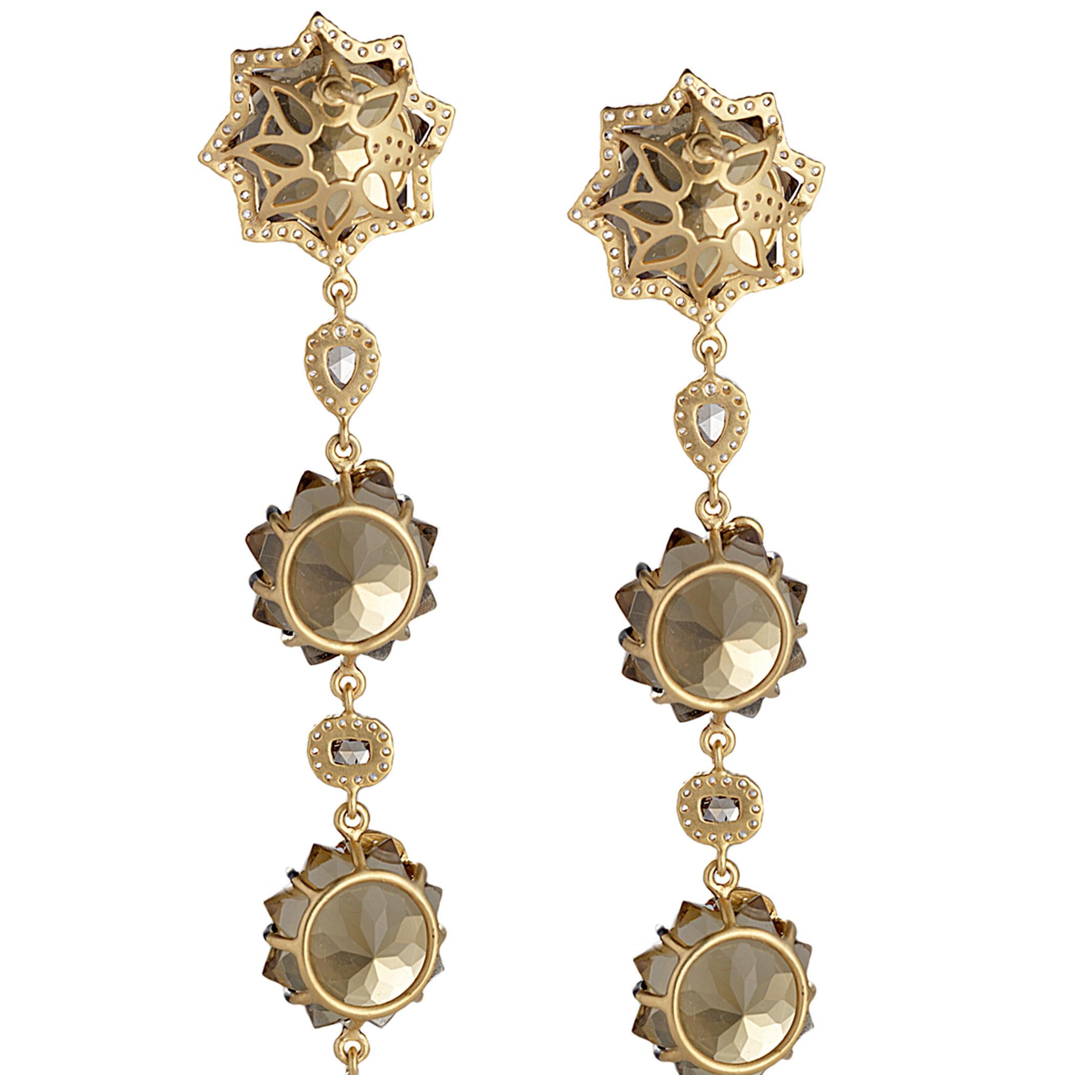 Sagrada Kaleidoskop-Ohrringe mit cognacfarbenem Quarz und Diamanten (Rosenschliff) im Angebot
