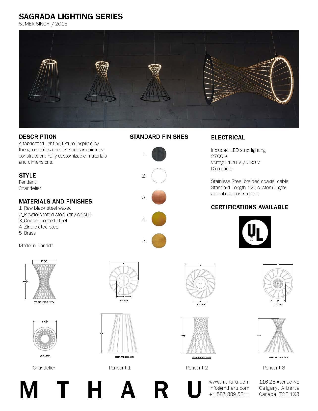 Steel Sagrada Pendant 0.0 Lighting Fixture, Powdercoated Textured Gold by Mtharu For Sale