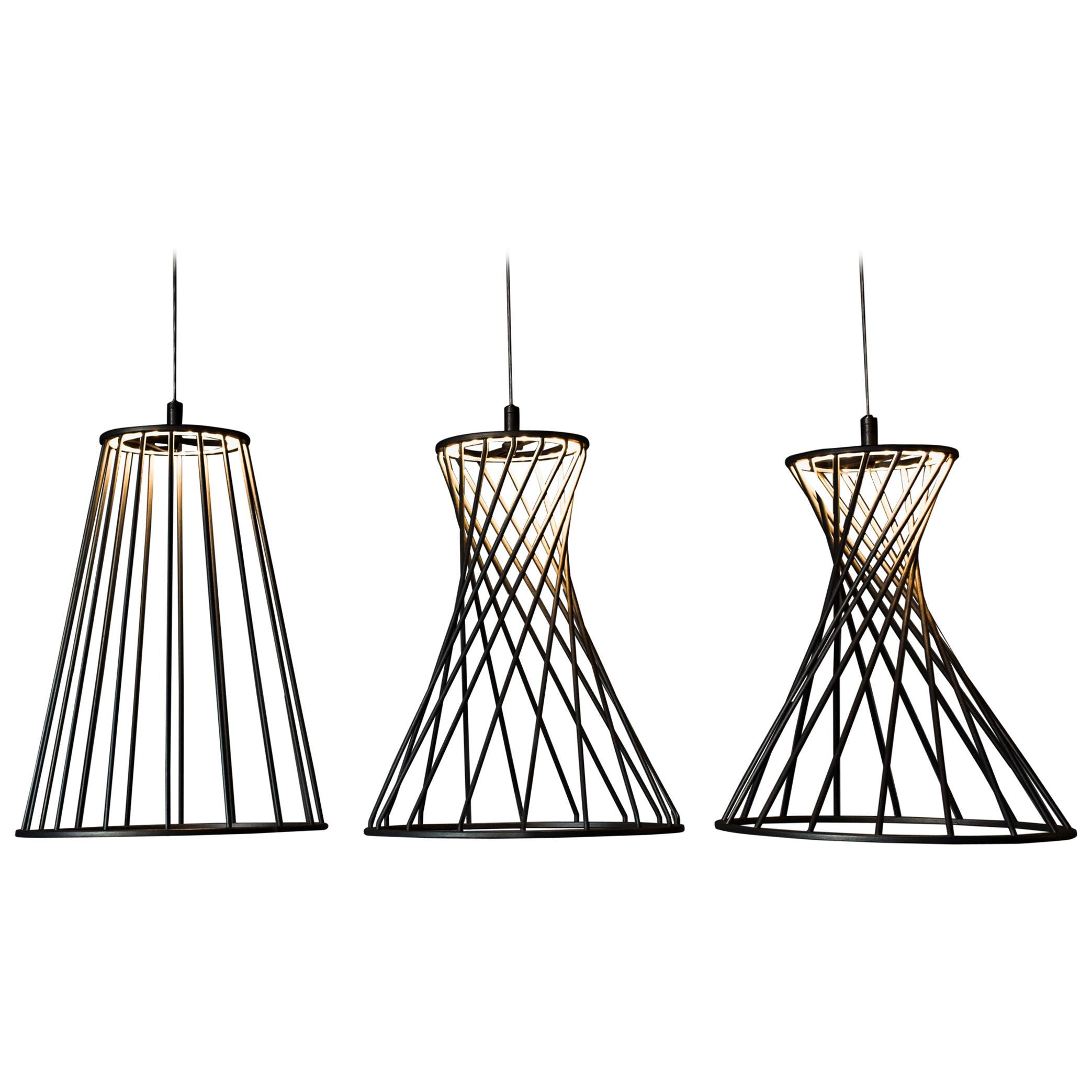 Sagrada Pendants Set of Three Lighting Fixtures Powdercoated by Mtharu For Sale