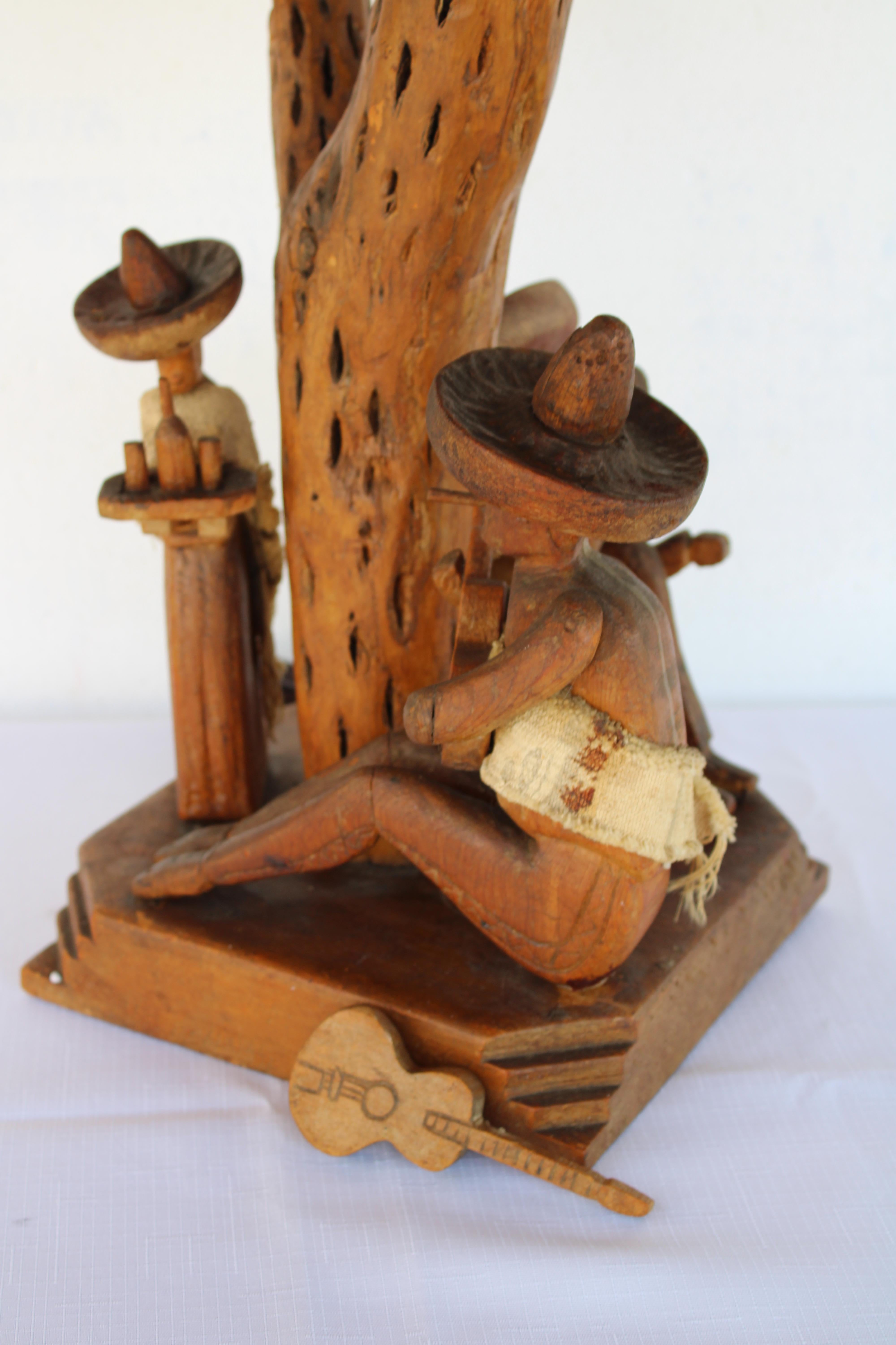 Saguaro Cactus Folk Art Lamp, Musicians In Good Condition For Sale In Palm Springs, CA