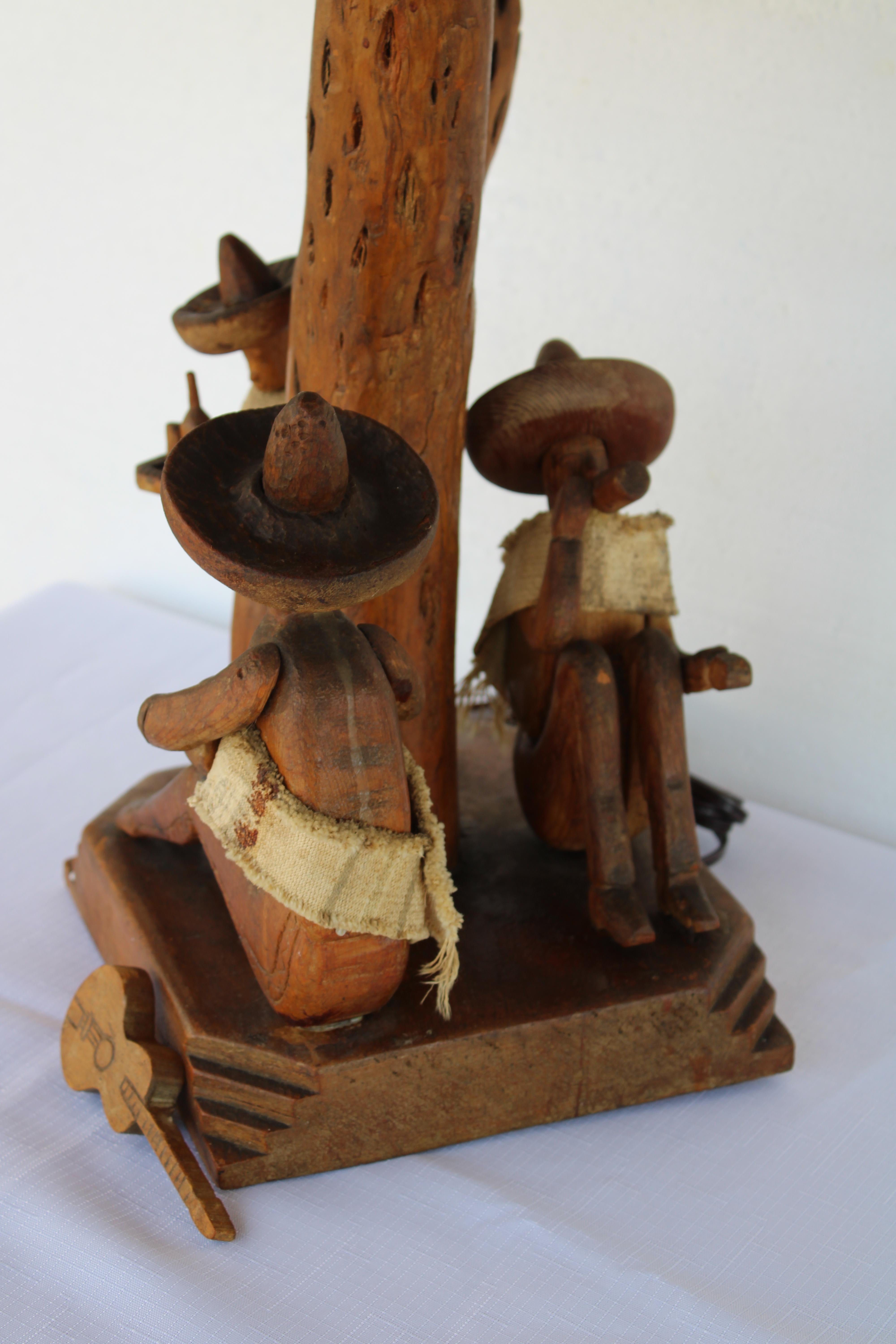 Mid-20th Century Saguaro Cactus Folk Art Lamp, Musicians For Sale