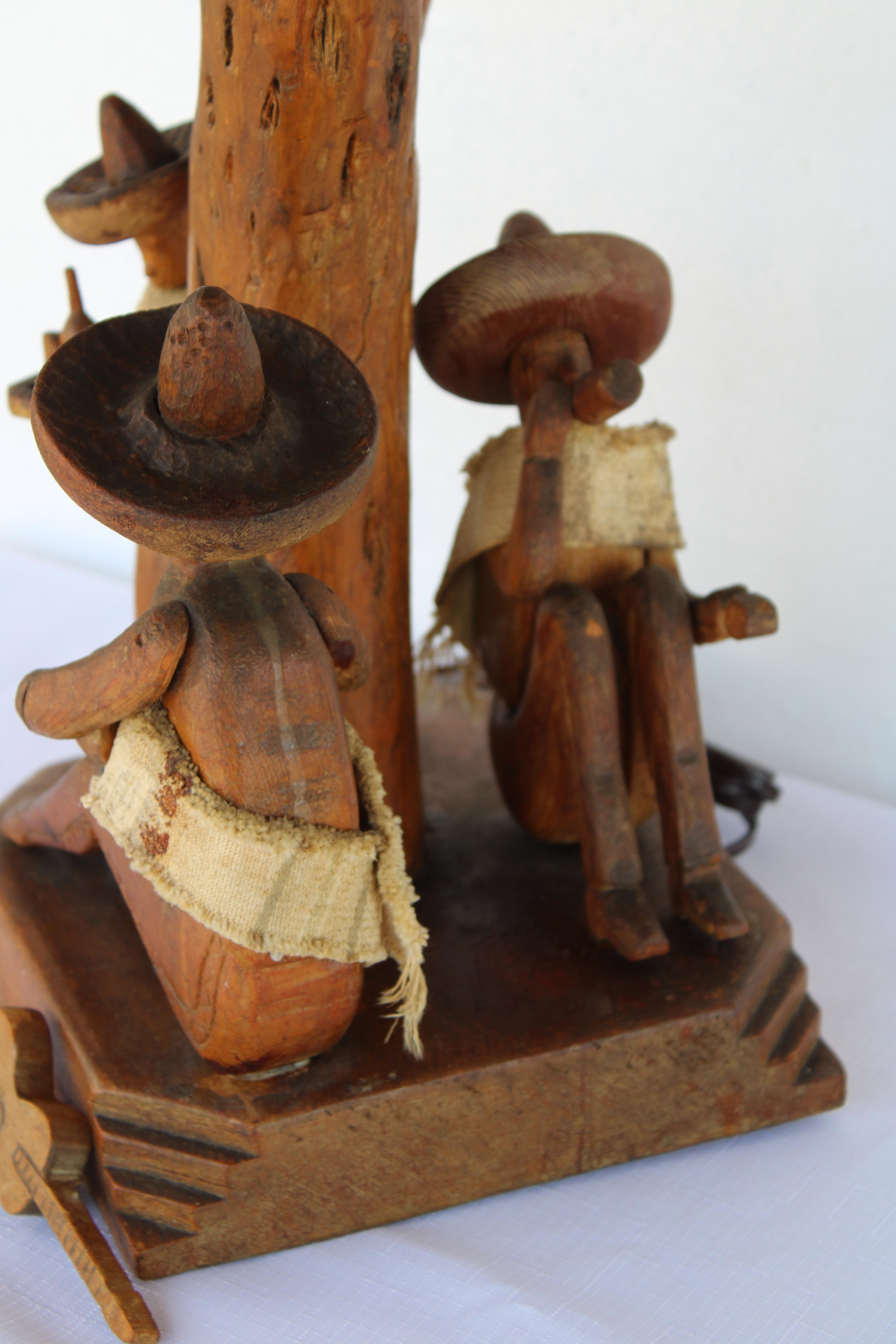 Wood Saguaro Cactus Folk Art Lamp, Musicians For Sale