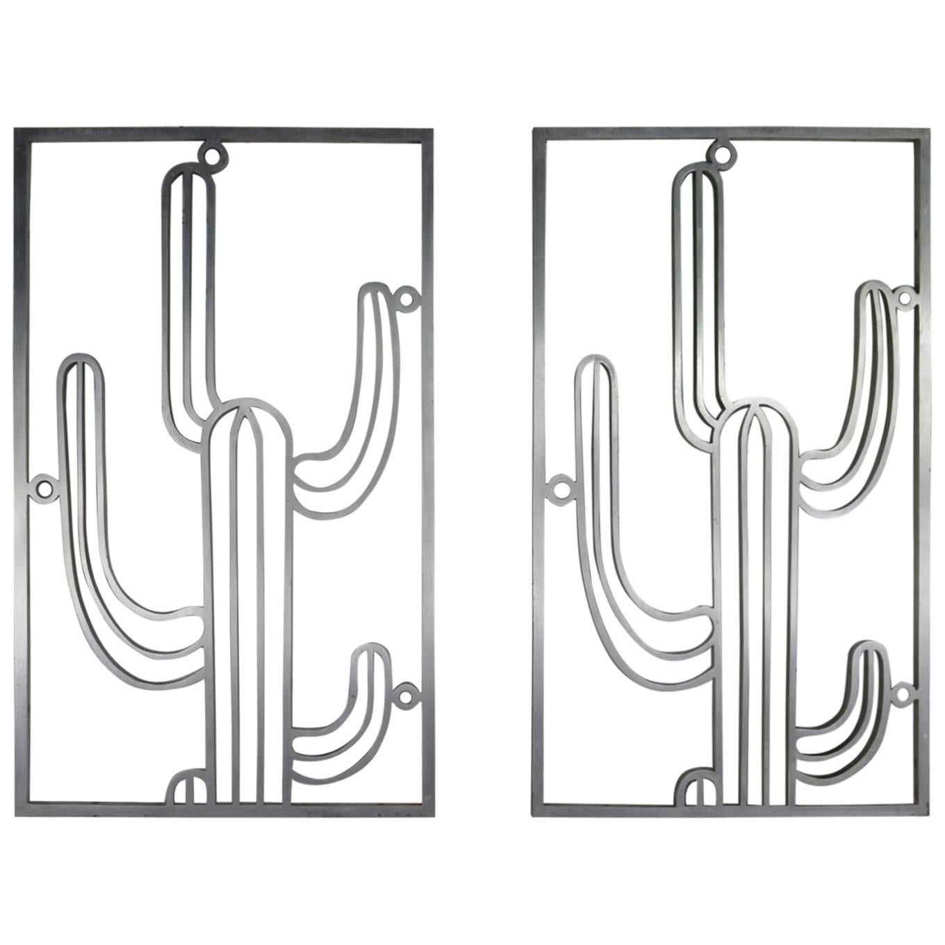 Saguaro Cactus Window Grills Vintage Cast Aluminum, Pair
