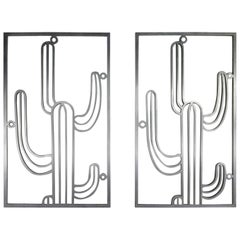 Saguaro Cactus Window Grills Vintage Cast Aluminum, Pair