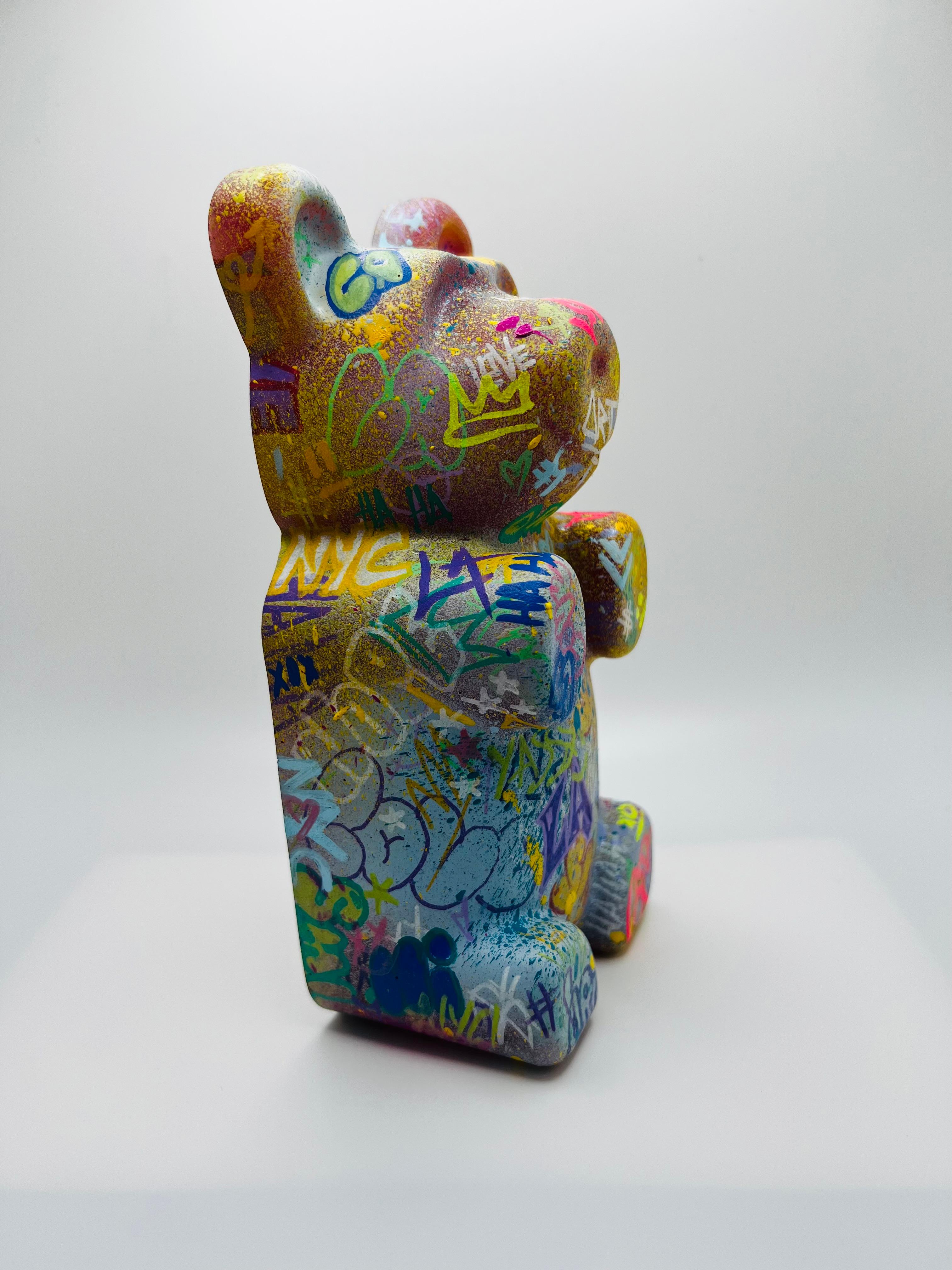 Graffiti Gummy bear 2, street art, pop art, colorful, contemporary, sculpture - Contemporary Mixed Media Art by Sahara Novotny