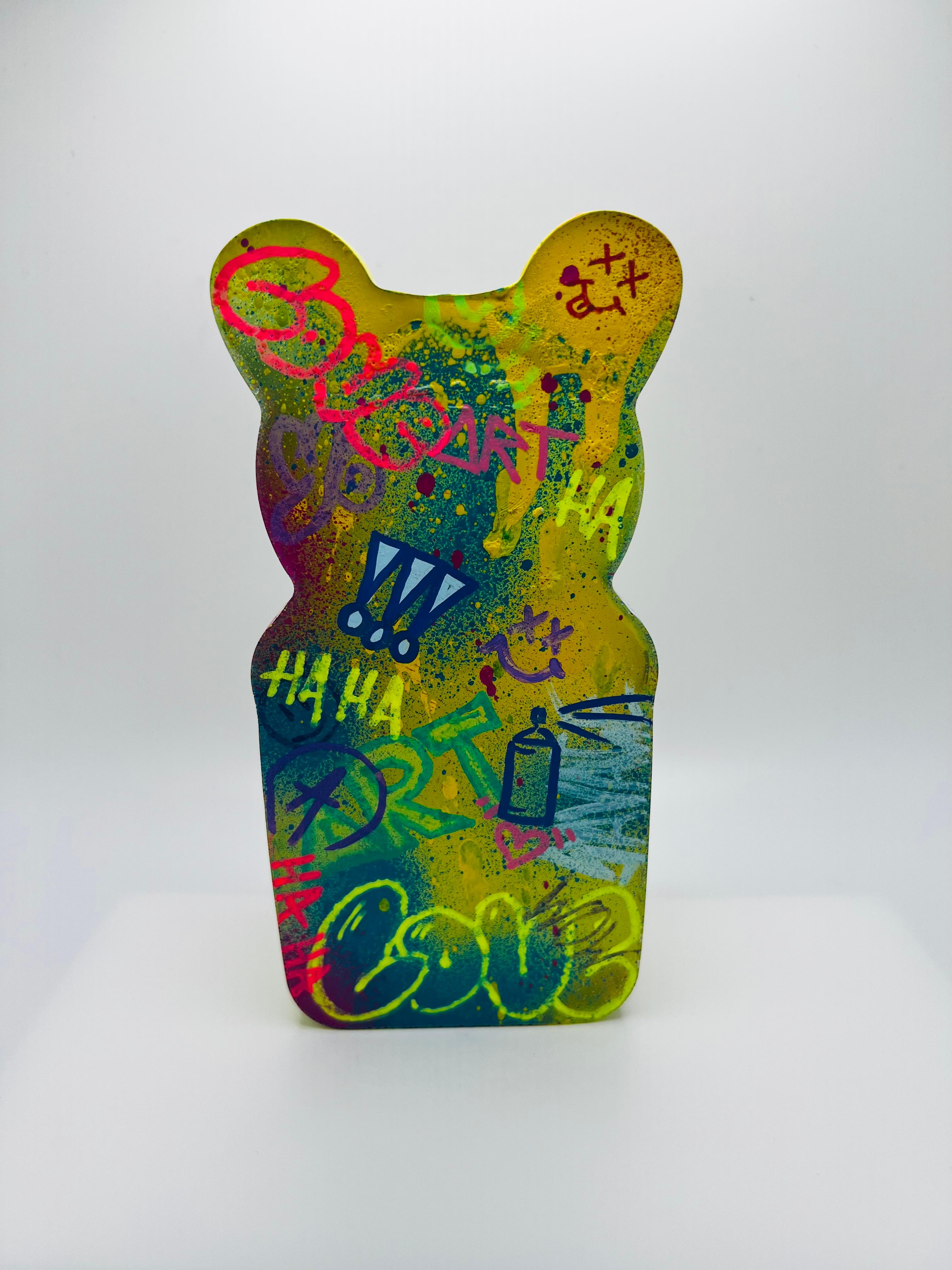 Graffiti Gummy bear 3, street art, pop art, colorful, contemporary, sculpture - Contemporary Mixed Media Art by Sahara Novotny