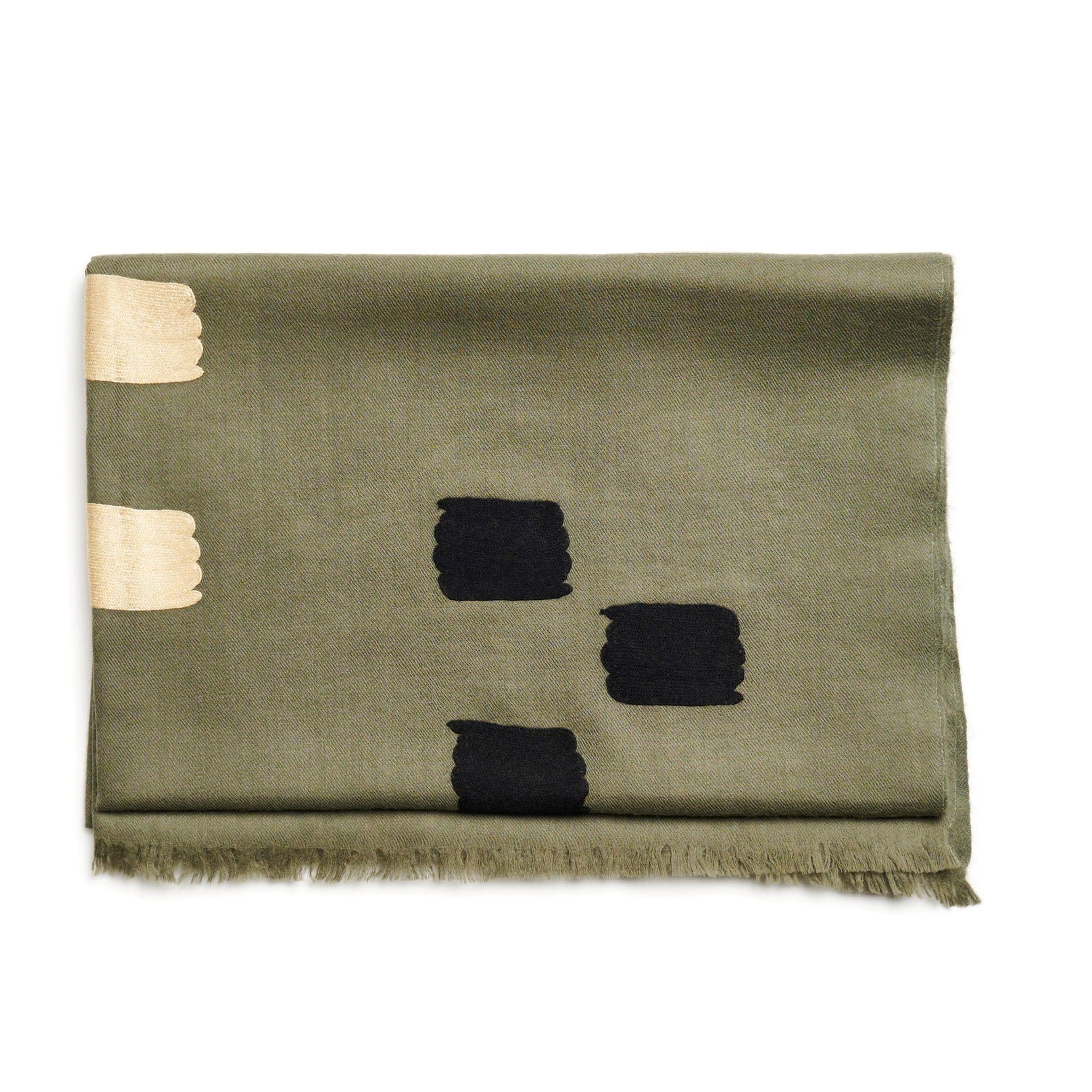 Sahara Olive Green Hand Embroidered Hand Woven Scarf By Artisans For Sale 3
