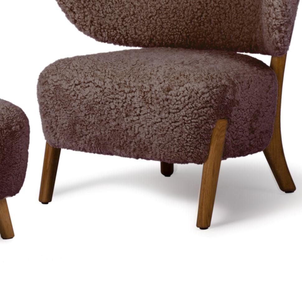 Danish Sahara Sheepskin Set of TMBO Lounge Chair & Pouff by Mazo Design For Sale