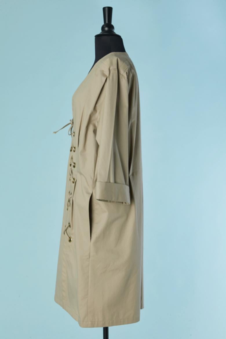 Saharienne-Baumwollkleid mit Schnürung YVES SAINT LAURENT RIVE GAUCHE SS1990 im Zustand „Hervorragend“ im Angebot in Saint-Ouen-Sur-Seine, FR