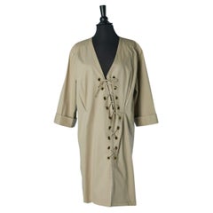 Vintage Saharienne cotton dress with laces YVES SAINT LAURENT RIVE GAUCHE SS1990
