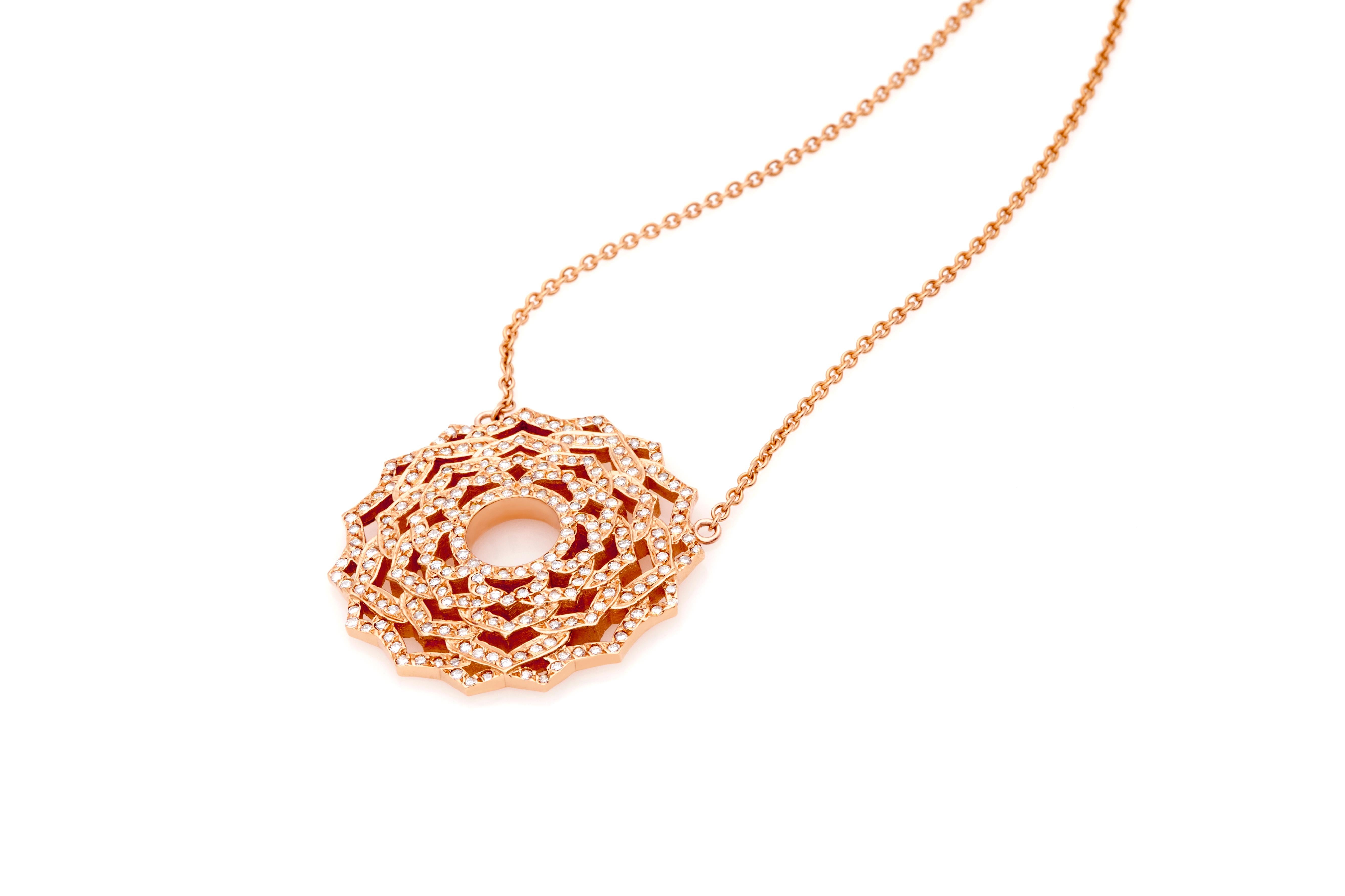 Contemporary Sahasrara Crown Chakra Pendant Necklace in 18Kt Rose Gold with Diamonds For Sale